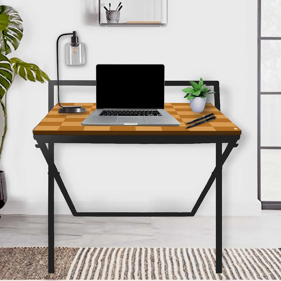 Study Table for Office Work Foldable Writing Desk-Brown Chess - Image 2