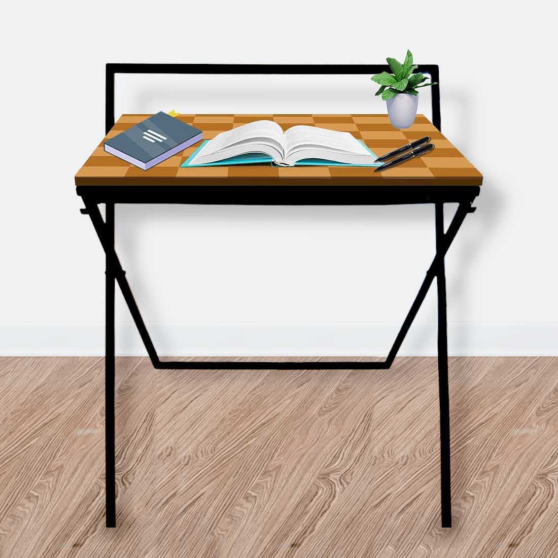 Study Table for Office Work Foldable Writing Desk-Brown Chess - Image 5