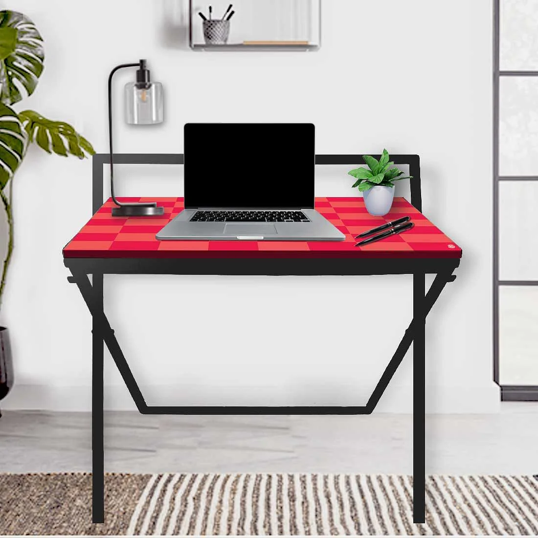 Foldable Small Computer Table for Work Desk - Pink Chess - Image 2