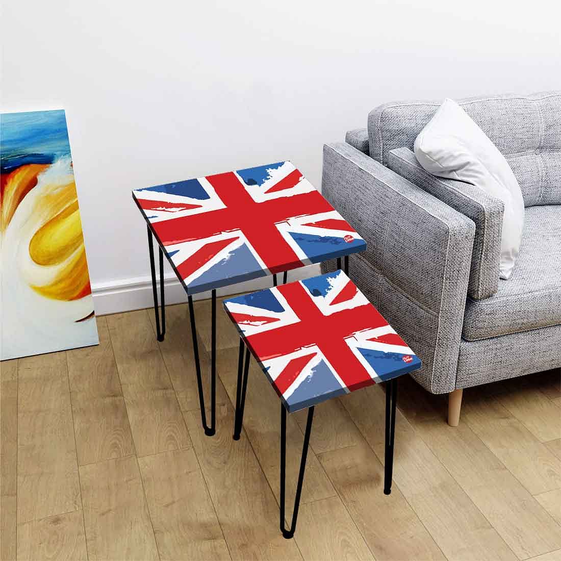 Designer Nest of 2 Tables Side Coffee Table for Living Room - Flag