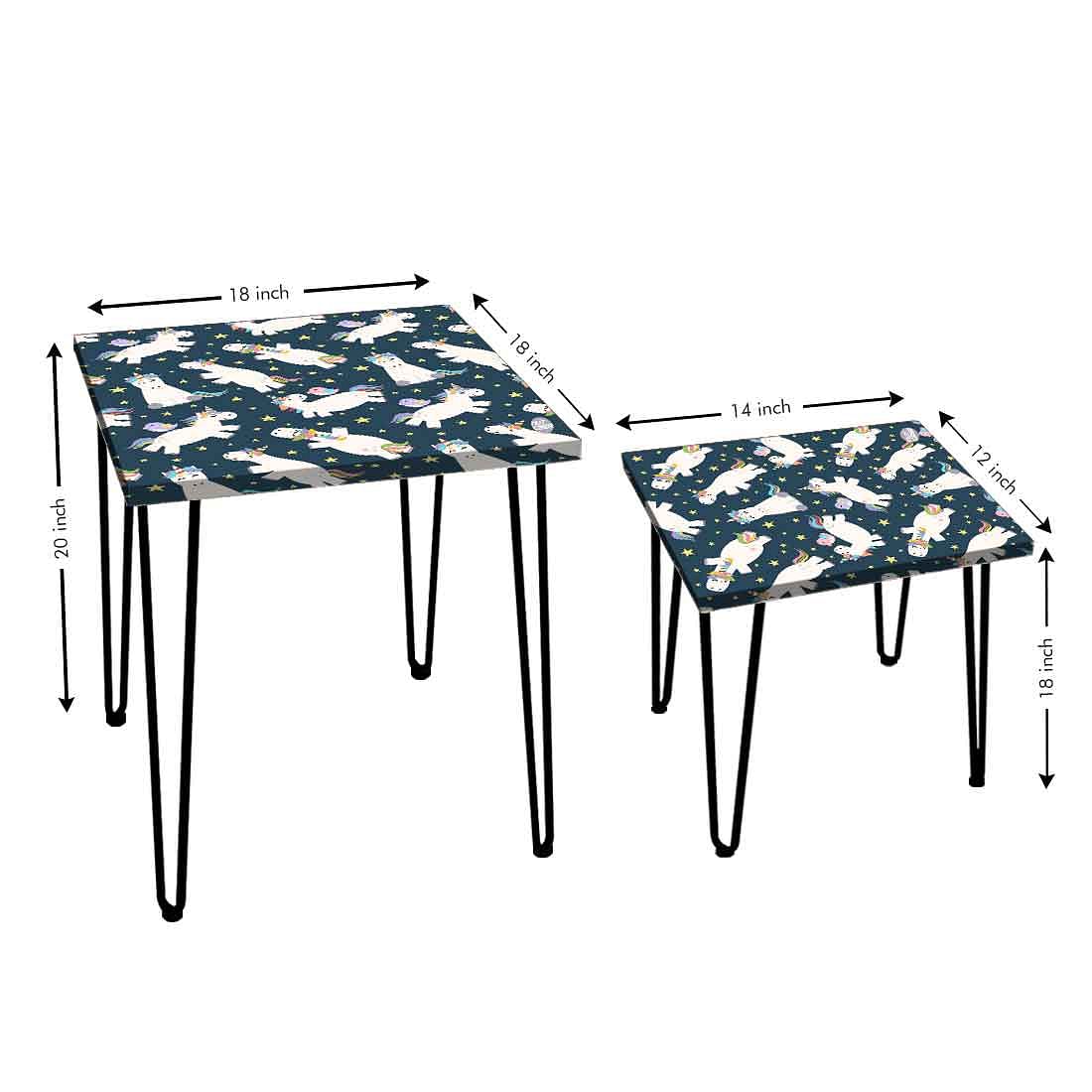 Nesting Coffee Table Set of 2 Nest of Tables for Living Room - Rainbow Unicorns - Image 3