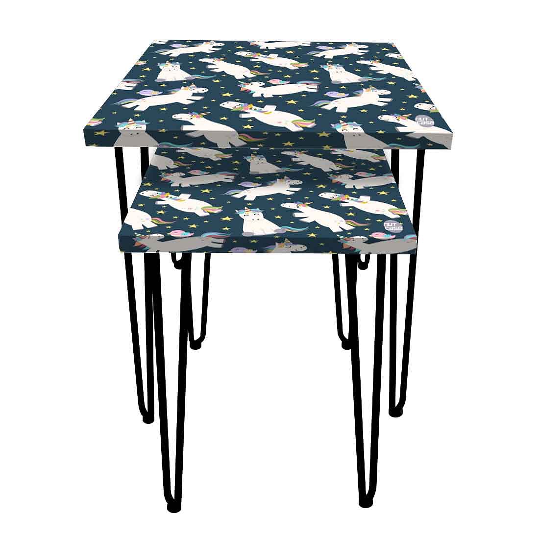 Nesting Coffee Table Set of 2 Nest of Tables for Living Room - Rainbow Unicorns - Image 4