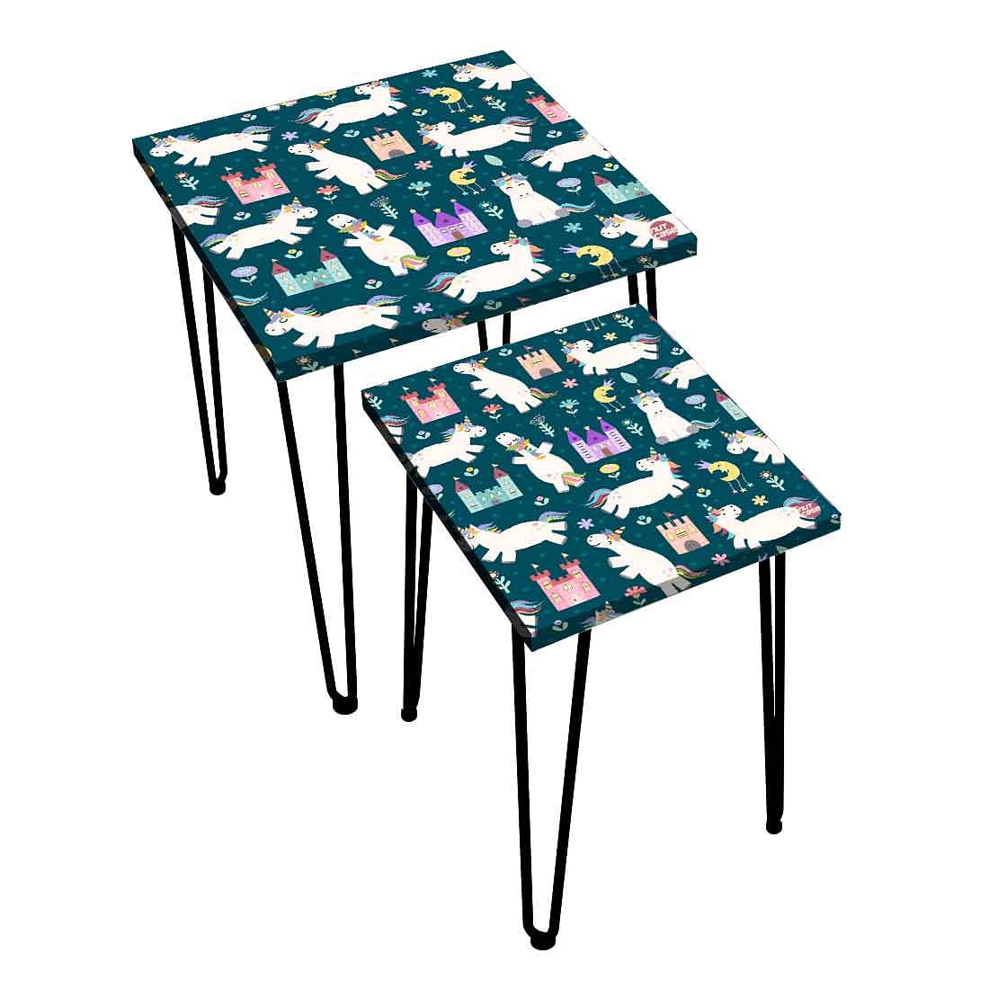 Modern Nest of Tables Set of 2 Nesting Table for Living Room - Unicorns