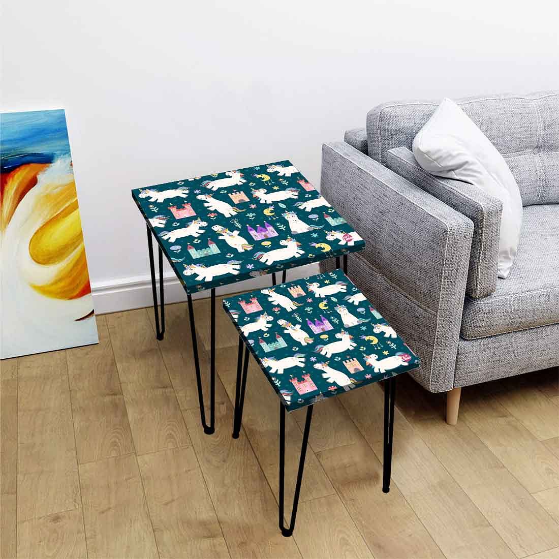 Modern Nest of Tables Set of 2 Nesting Table for Living Room - Unicorns - Image 2