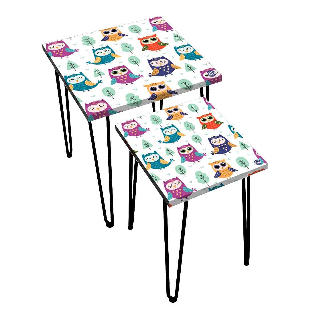 Nesting Side Table Set of 2 for Living Room Home Decor - Cute Owl