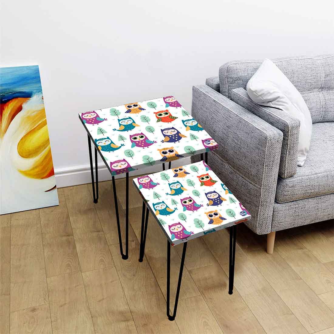 Nesting Side Table Set of 2 for Living Room Home Decor - Cute Owl - Image 2