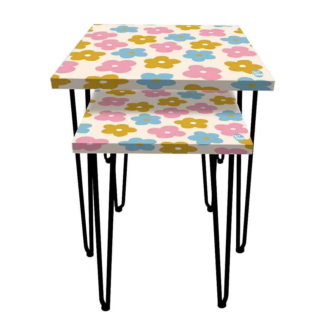 Designer Nesting End Tables Modern Decor Side Table for Home - Colorful Flower - Image 2