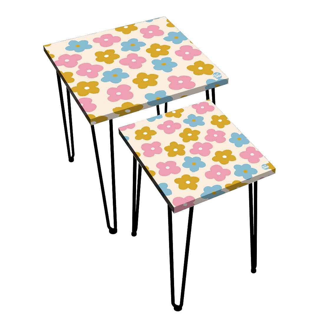 Designer Nesting End Tables Modern Decor Side Table for Home - Colorful Flower - Image 3