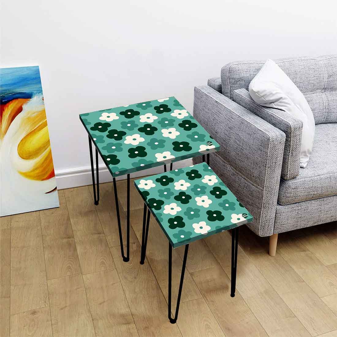 Nesting Tea End Tables Modern Decor Side Table for Home & Office - Flower - Image 2