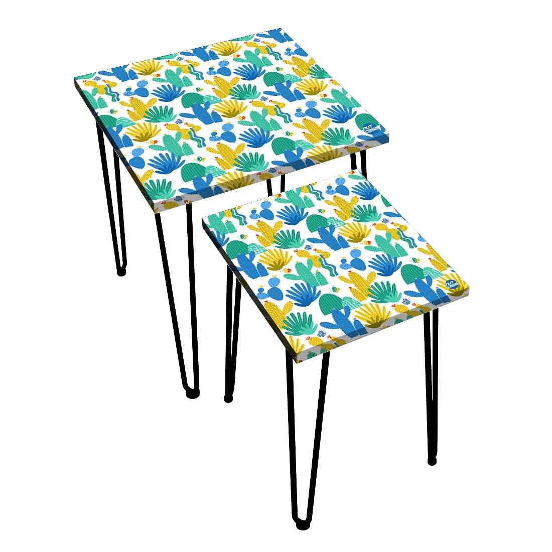 Nesting Tables Set of 2 for Living Room & Office Decor - Cactus Plant