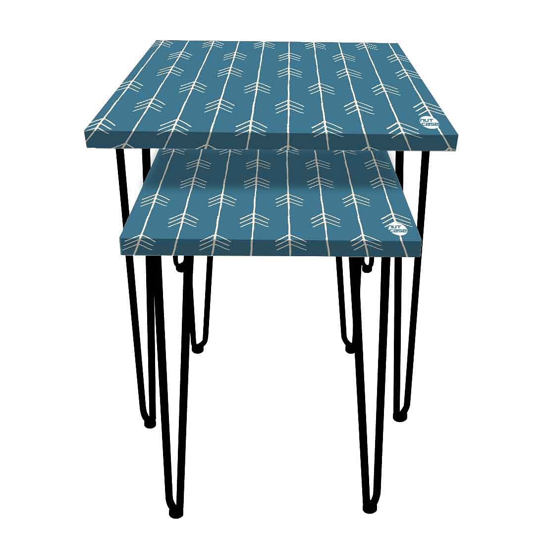 Square Nesting Coffee Tables Set Of 2 for Home and Office - Blue Arrow End - Image 4