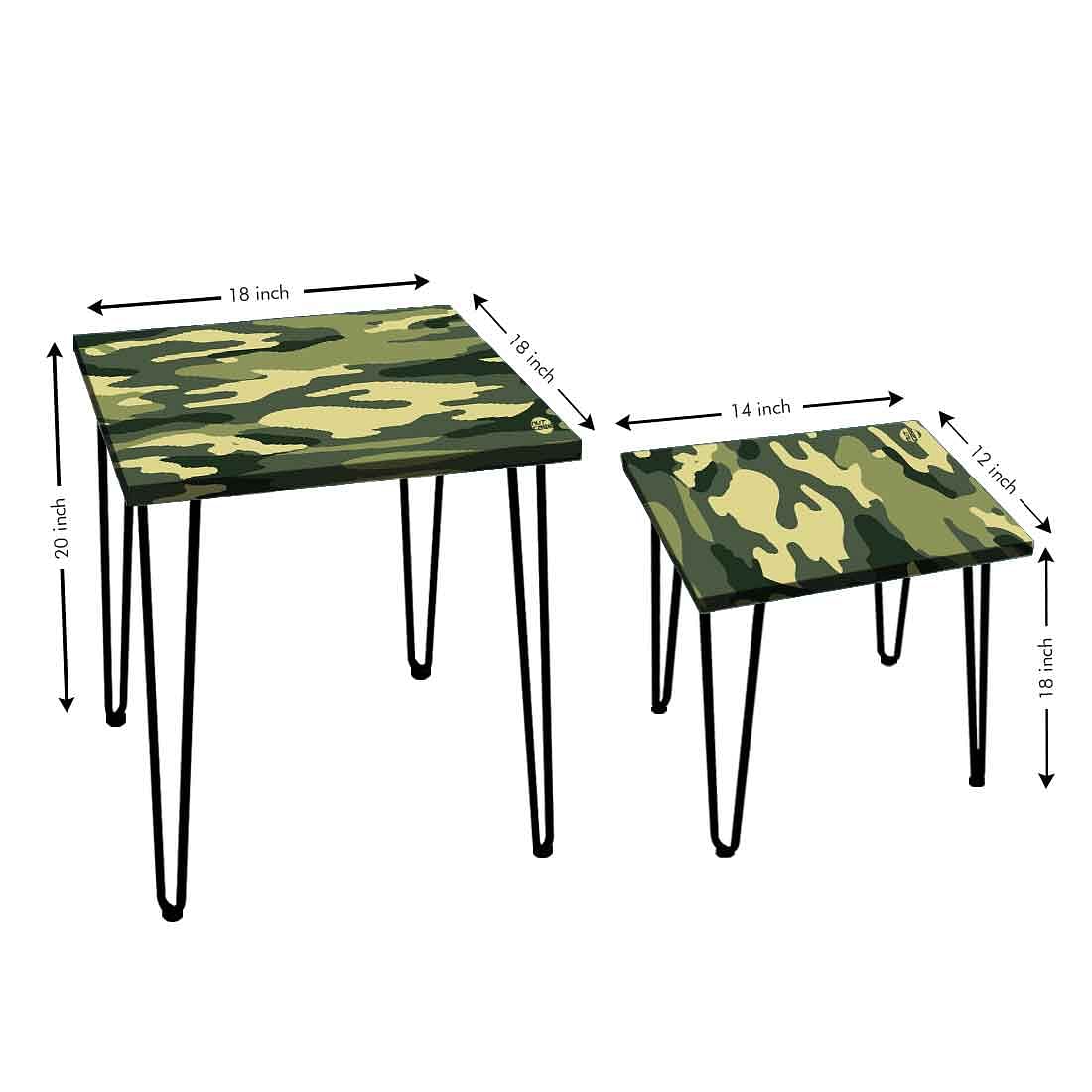 Hairpin Nesting Tables Set of 2 with Printed Top - Army Camouflage - Image 3