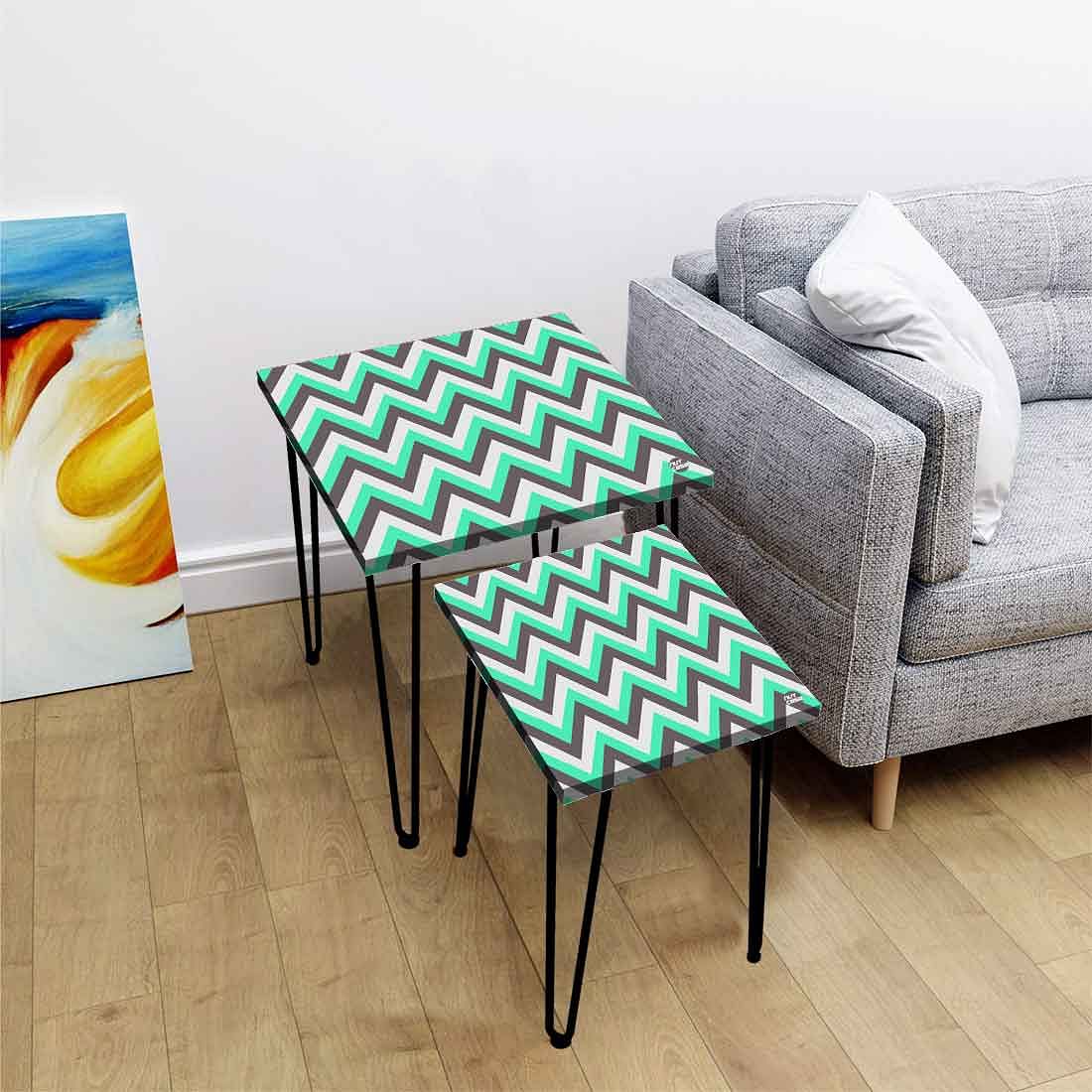 Corner Nest of Tables Set of 2 With Printed Mint And Gray Chevron on Top Online