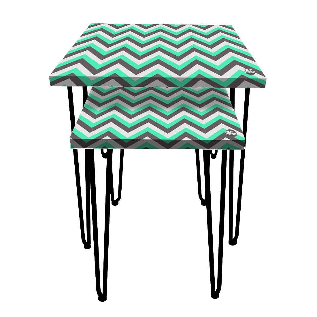Corner Nest of Tables Set of 2 With Printed Mint And Gray Chevron on Top Online - Image 2