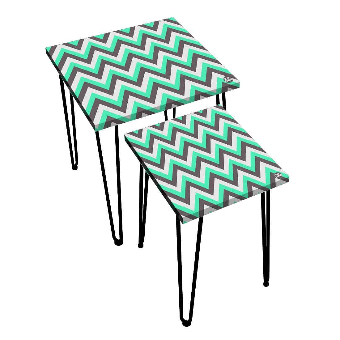 Corner Nest of Tables Set of 2 With Printed Mint And Gray Chevron on Top Online - Image 3