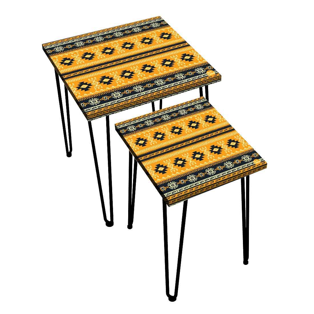 Iron Nesting Tables Set of 2 - Ethnic Pattern Yellow