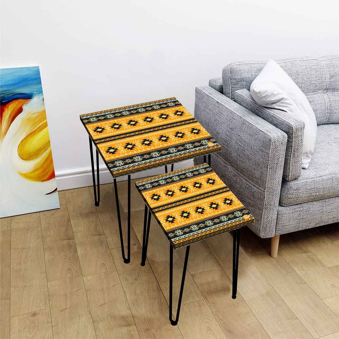 Iron Nesting Tables Set of 2 - Ethnic Pattern Yellow - Image 2