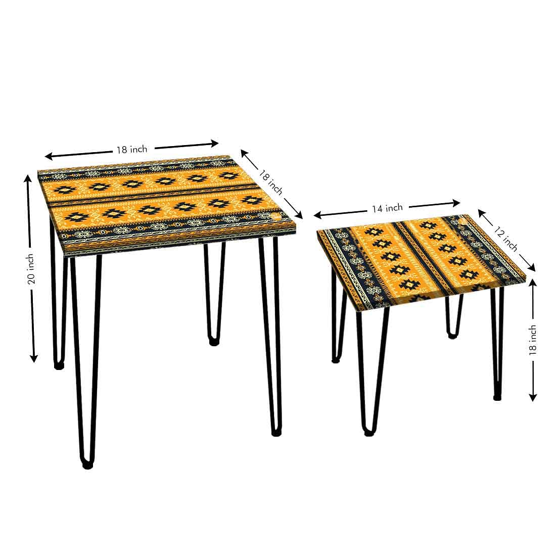 Iron Nesting Tables Set of 2 - Ethnic Pattern Yellow - Image 3