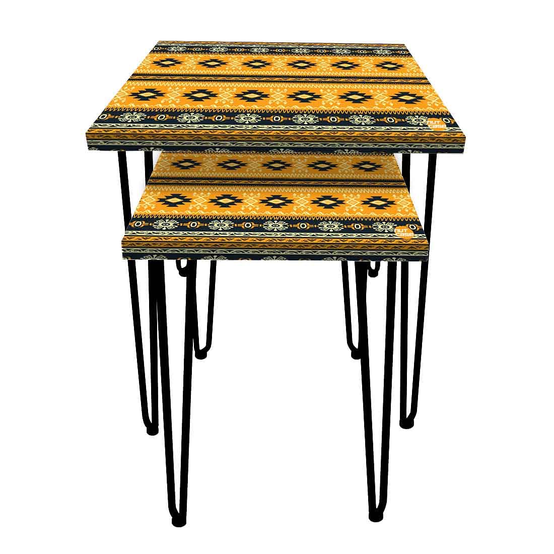 Iron Nesting Tables Set of 2 - Ethnic Pattern Yellow - Image 4