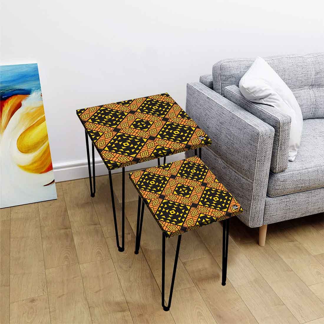Square Nesting Coffee Table Set of 2 - Diamond Ethnic - Image 2