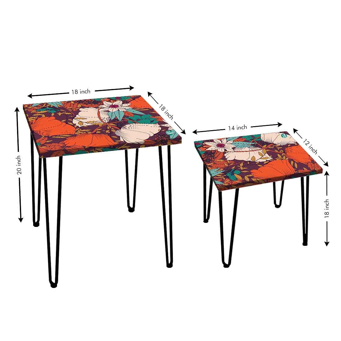Set of 2 Designer Nest of Tables End Tables for Bedroom - Orange Flower - Image 4