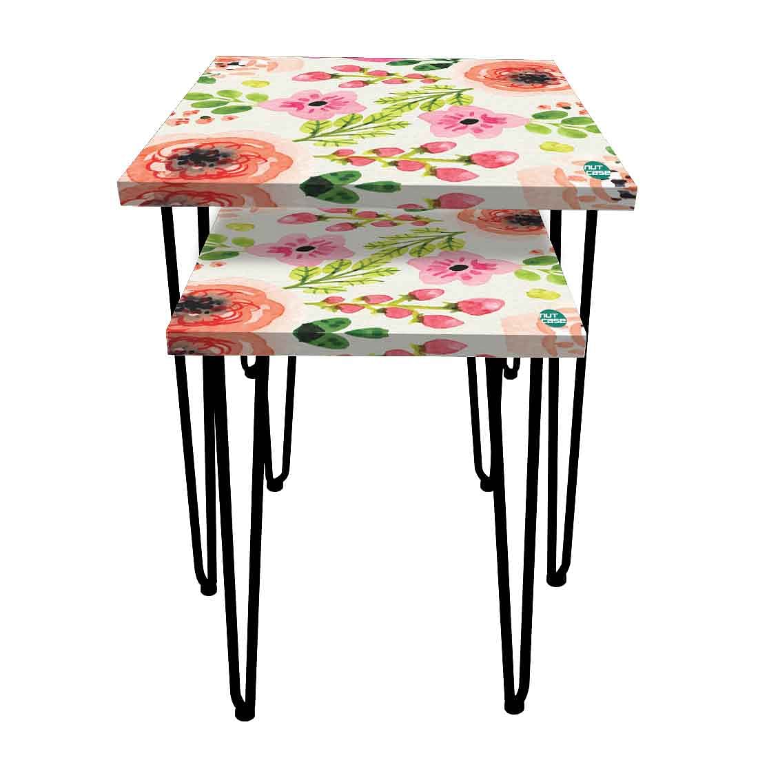 Designer Modern Nest Tables Set of 2 for Living Room - Watercolor Flower - Image 2
