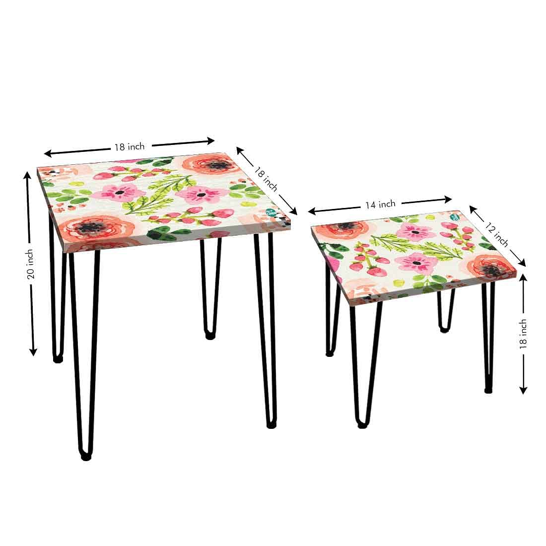 Designer Modern Nest Tables Set of 2 for Living Room - Watercolor Flower - Image 4