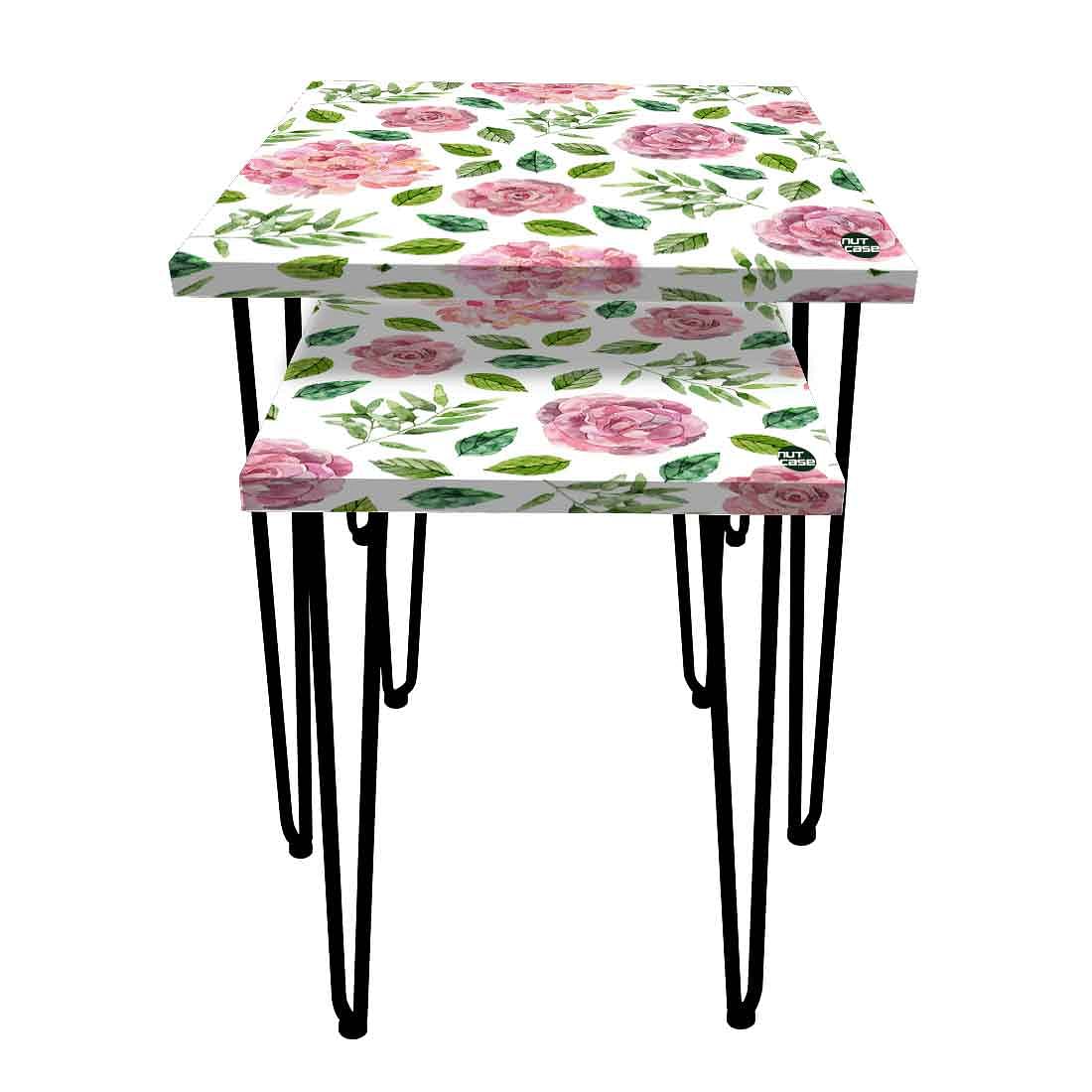 Designer Metal Nesting Tables Set of 2 for Kitchen - Floral Designer - Image 2