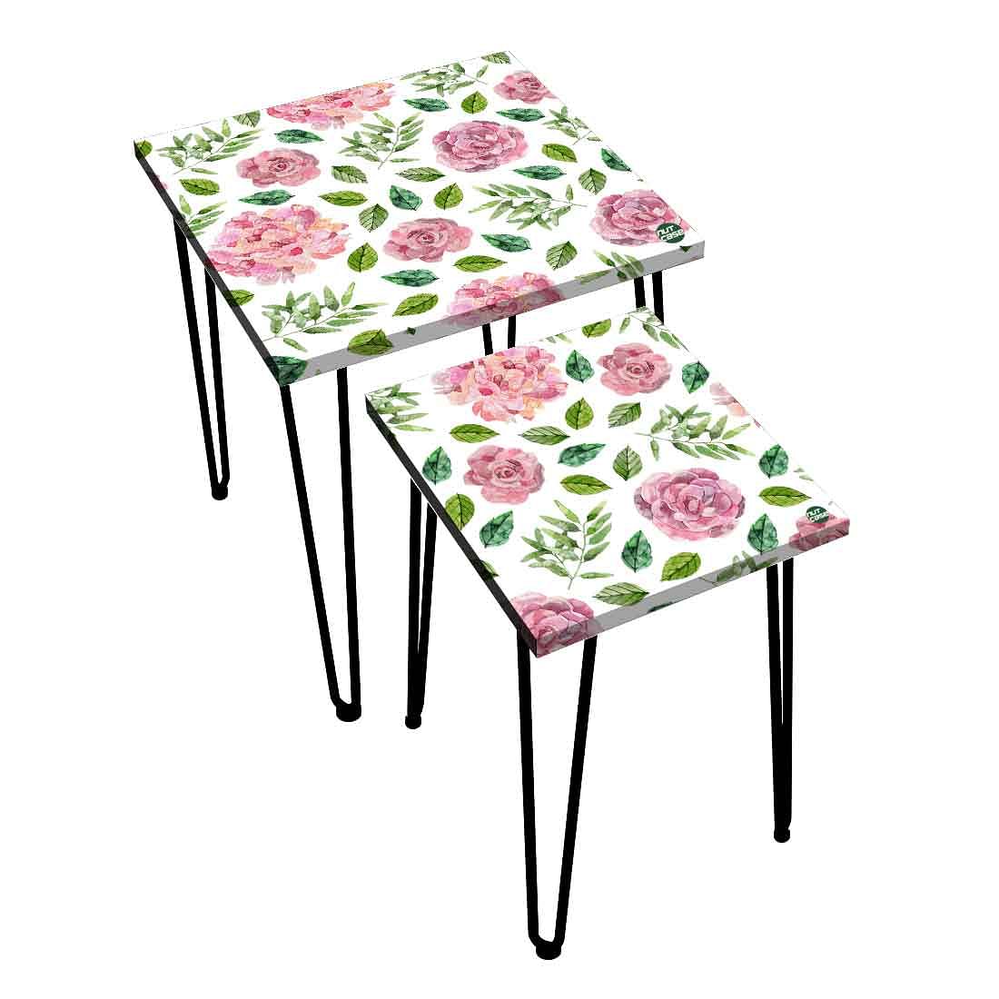 Designer Metal Nesting Tables Set of 2 for Kitchen - Floral Designer - Image 3