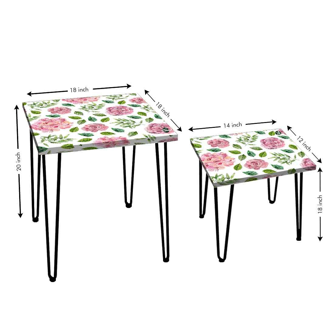 Designer Metal Nesting Tables Set of 2 for Kitchen - Floral Designer - Image 4