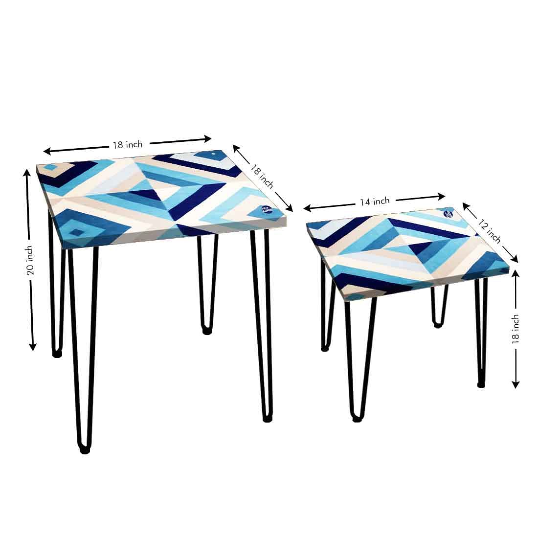 Nesting Tables Set Of 2 , Nest Of Tables For Living Room - Blue Diamond - Image 3