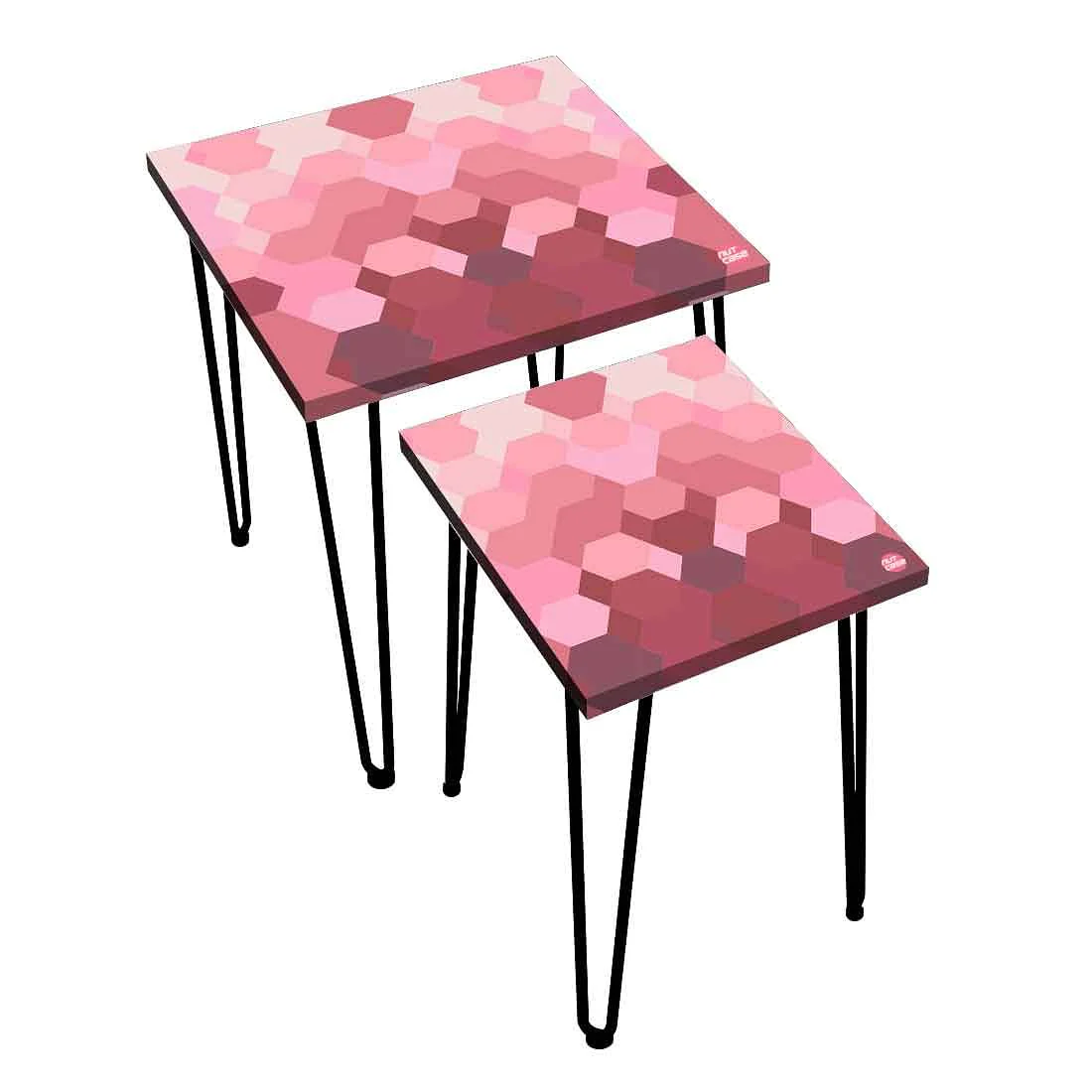 Nesting Tables Set of 2 for Living Room Decor - Hexagon Pink