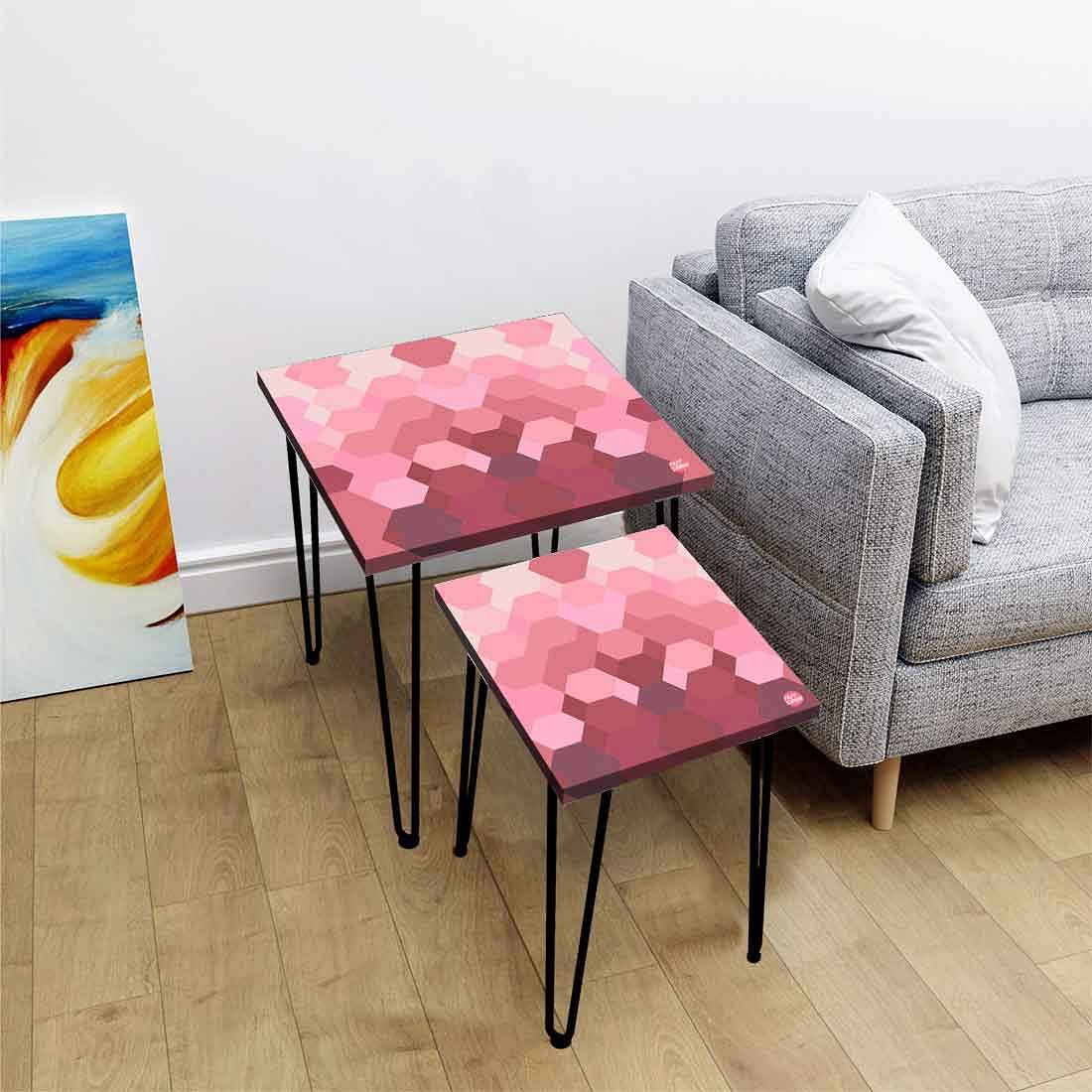 Nesting Tables Set of 2 for Living Room Decor - Hexagon Pink - Image 2