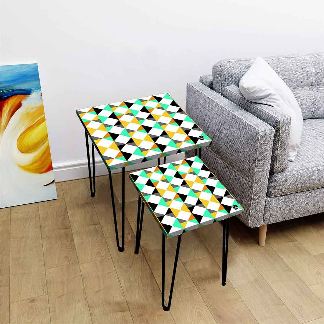 Designer Nesting Tables for Home & Office Set of 2 - Colorful Diamond