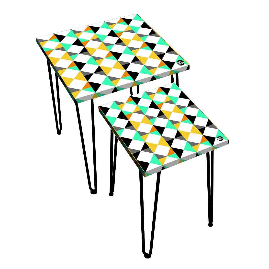 Designer Nesting Tables for Home & Office Set of 2 - Colorful Diamond - Image 3