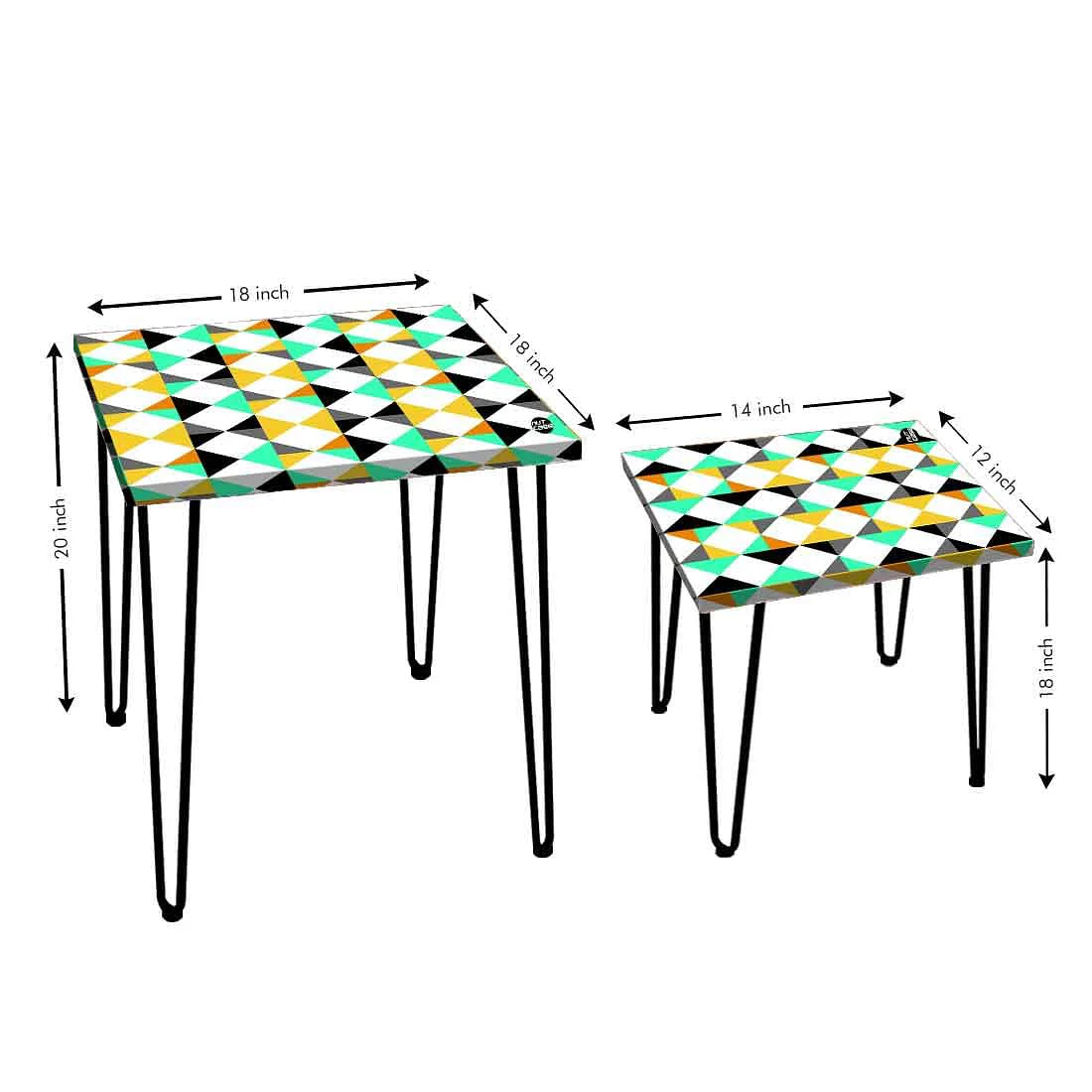 Designer Nesting Tables for Home & Office Set of 2 - Colorful Diamond - Image 4