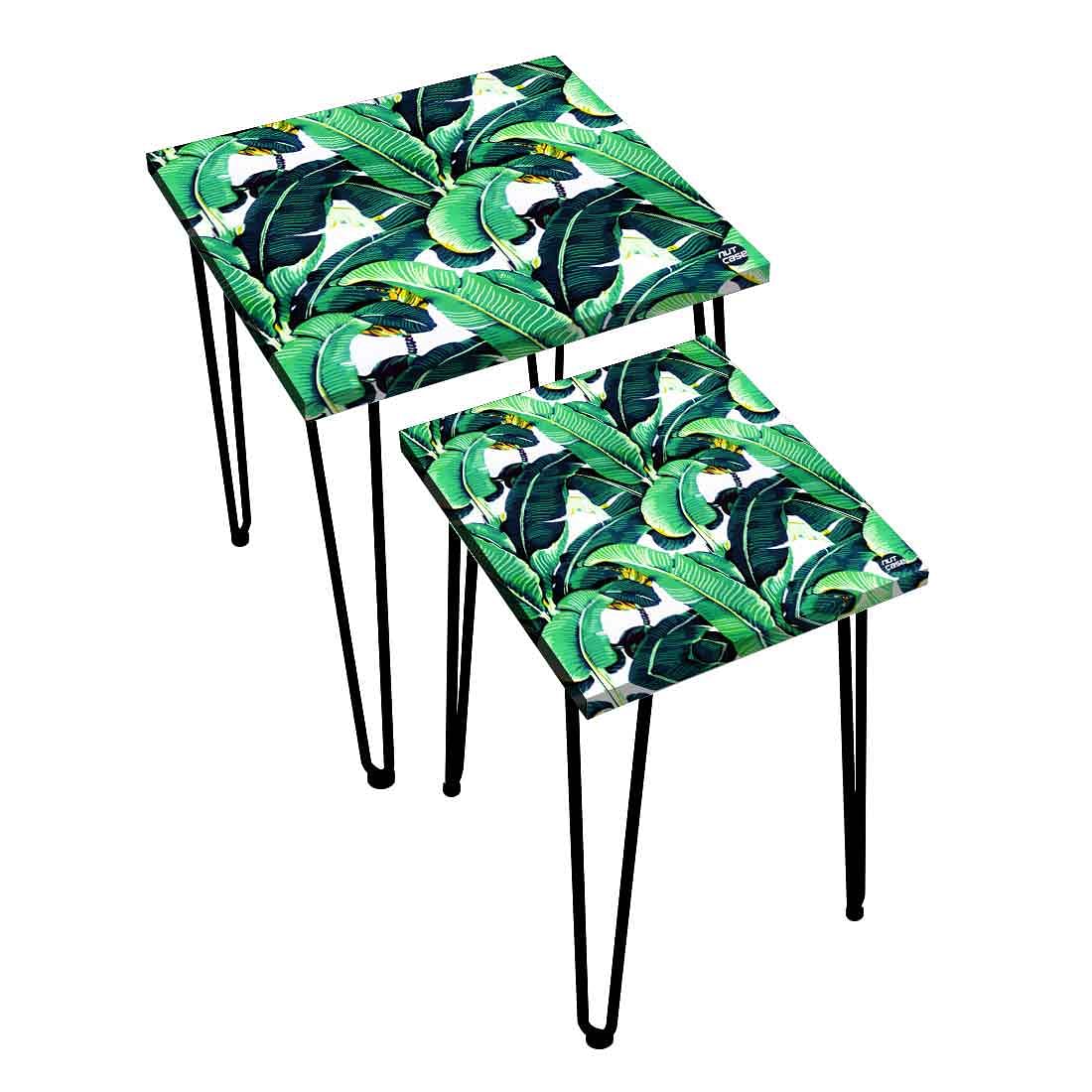 Square Nesting Side Table Set of 2 for Living Room Home - Banana Leaf