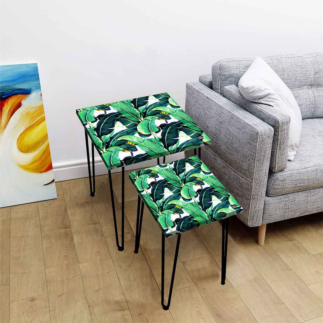 Square Nesting Side Table Set of 2 for Living Room Home - Banana Leaf - Image 2