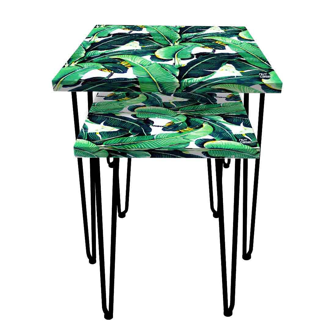 Square Nesting Side Table Set of 2 for Living Room Home - Banana Leaf - Image 4