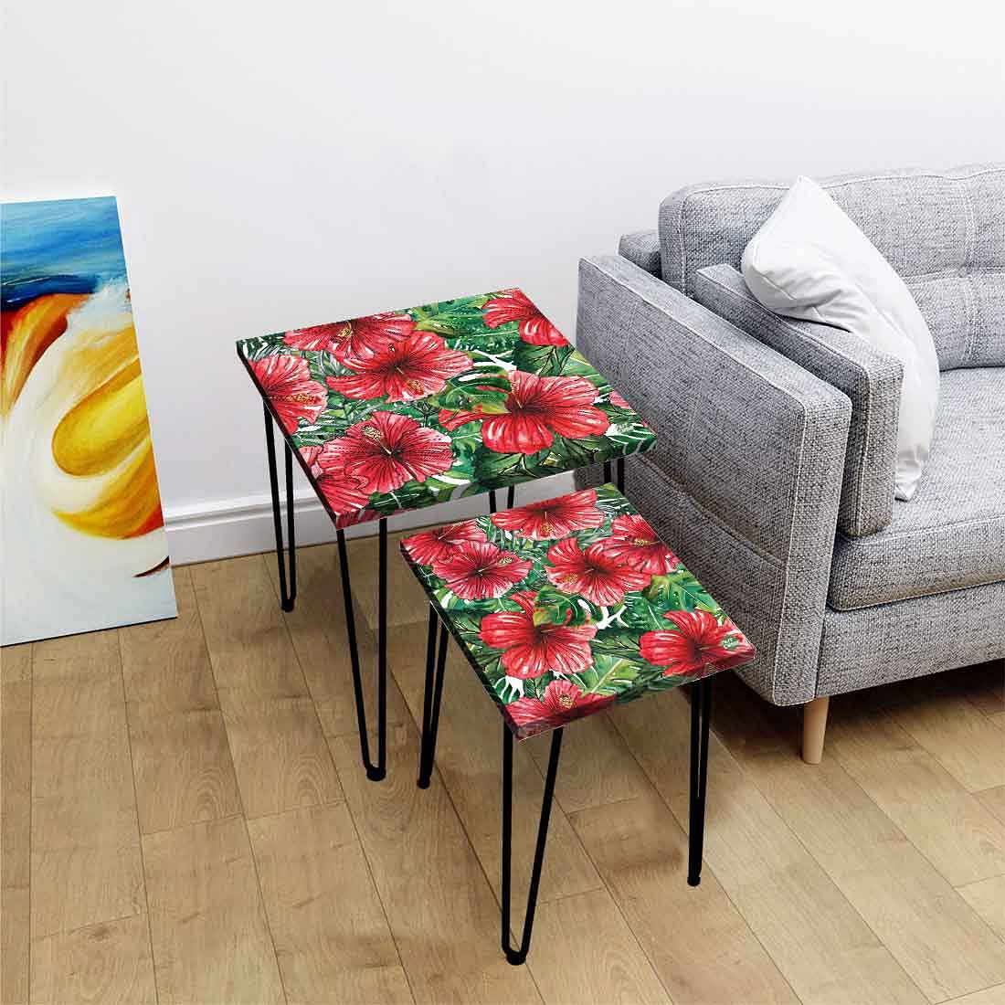 Coffee Table for Living Room Set of 2 Nesting Side Coffee Tables - Hibiscus