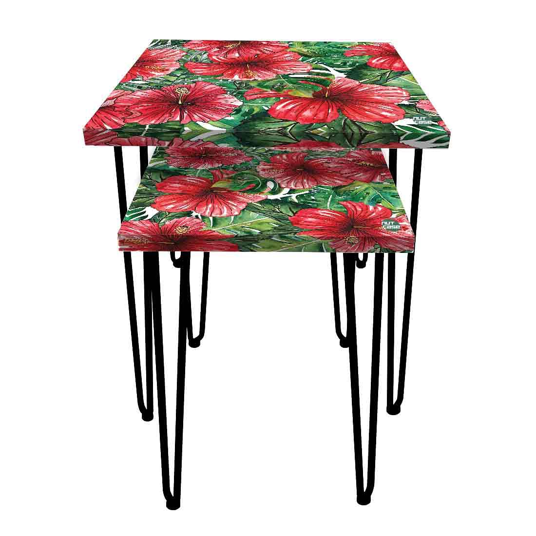 Coffee Table for Living Room Set of 2 Nesting Side Coffee Tables - Hibiscus - Image 2