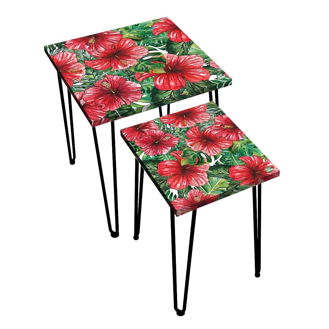 Coffee Table for Living Room Set of 2 Nesting Side Coffee Tables - Hibiscus - Image 3