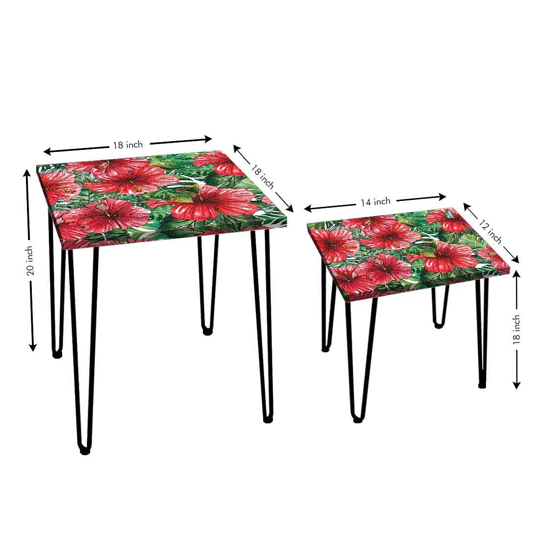 Coffee Table for Living Room Set of 2 Nesting Side Coffee Tables - Hibiscus - Image 4
