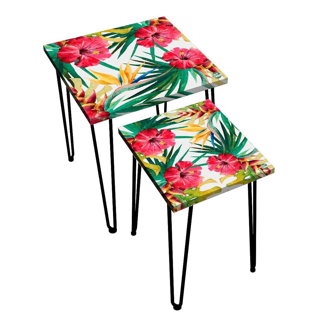 Nesting Table Set of 2 for Office Tea & Coffee Tables -  Hibiscus Leaf