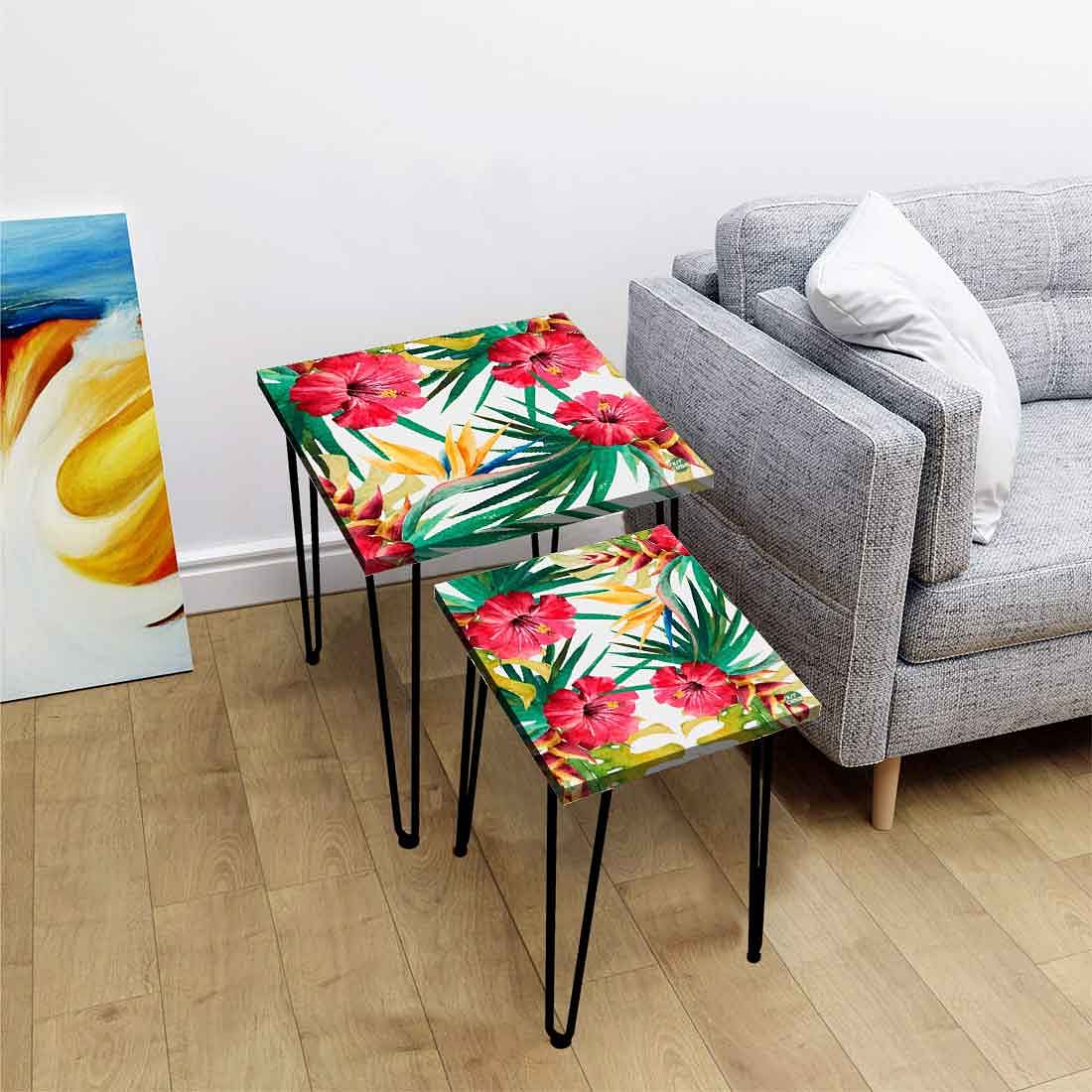 Nesting Table Set of 2 for Office Tea & Coffee Tables -  Hibiscus Leaf - Image 2