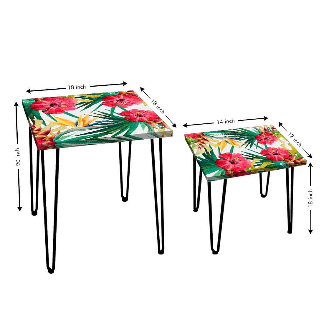 Nesting Table Set of 2 for Office Tea & Coffee Tables -  Hibiscus Leaf - Image 3