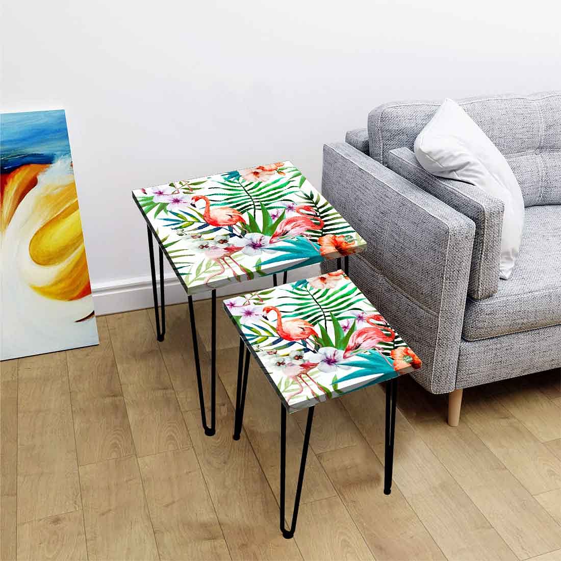Modern Side Table for Living Room Nest of Tables Set Of 2 - Parrot  Leaf - Image 2