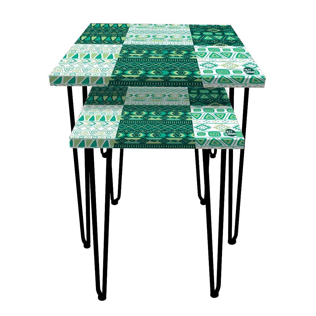 Nest Two Tables for Office Tea & Coffee Side Table - Green Pattern - Image 4