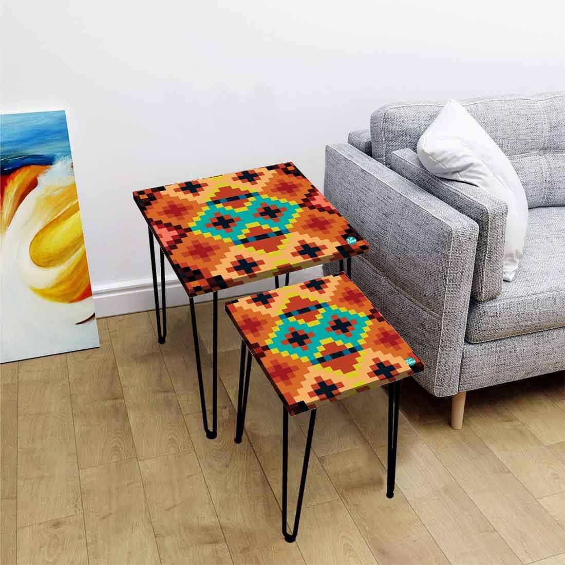 Designer End Nesting Tables for Living Room Set of 2 - Diamonds