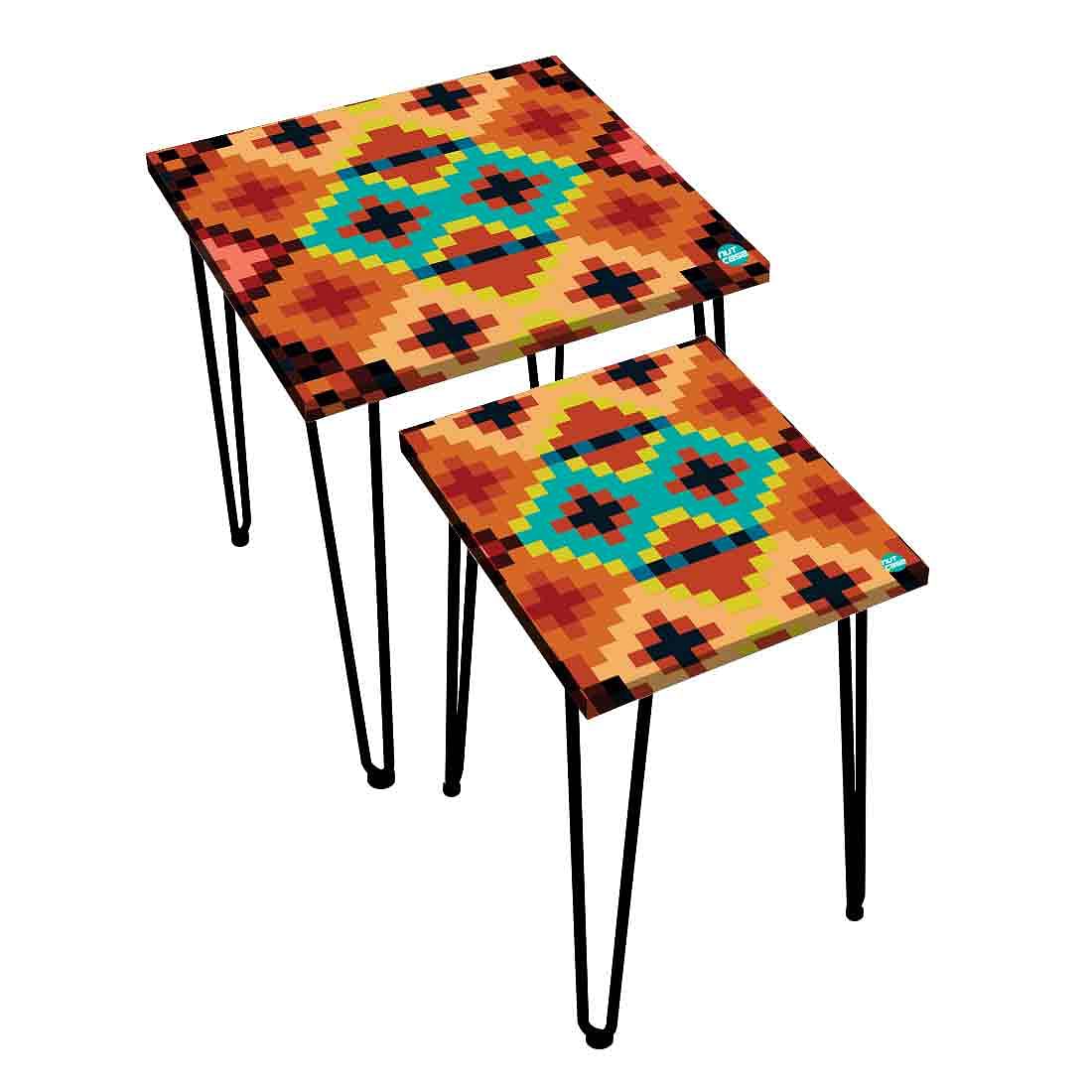 Designer End Nesting Tables for Living Room Set of 2 - Diamonds - Image 3